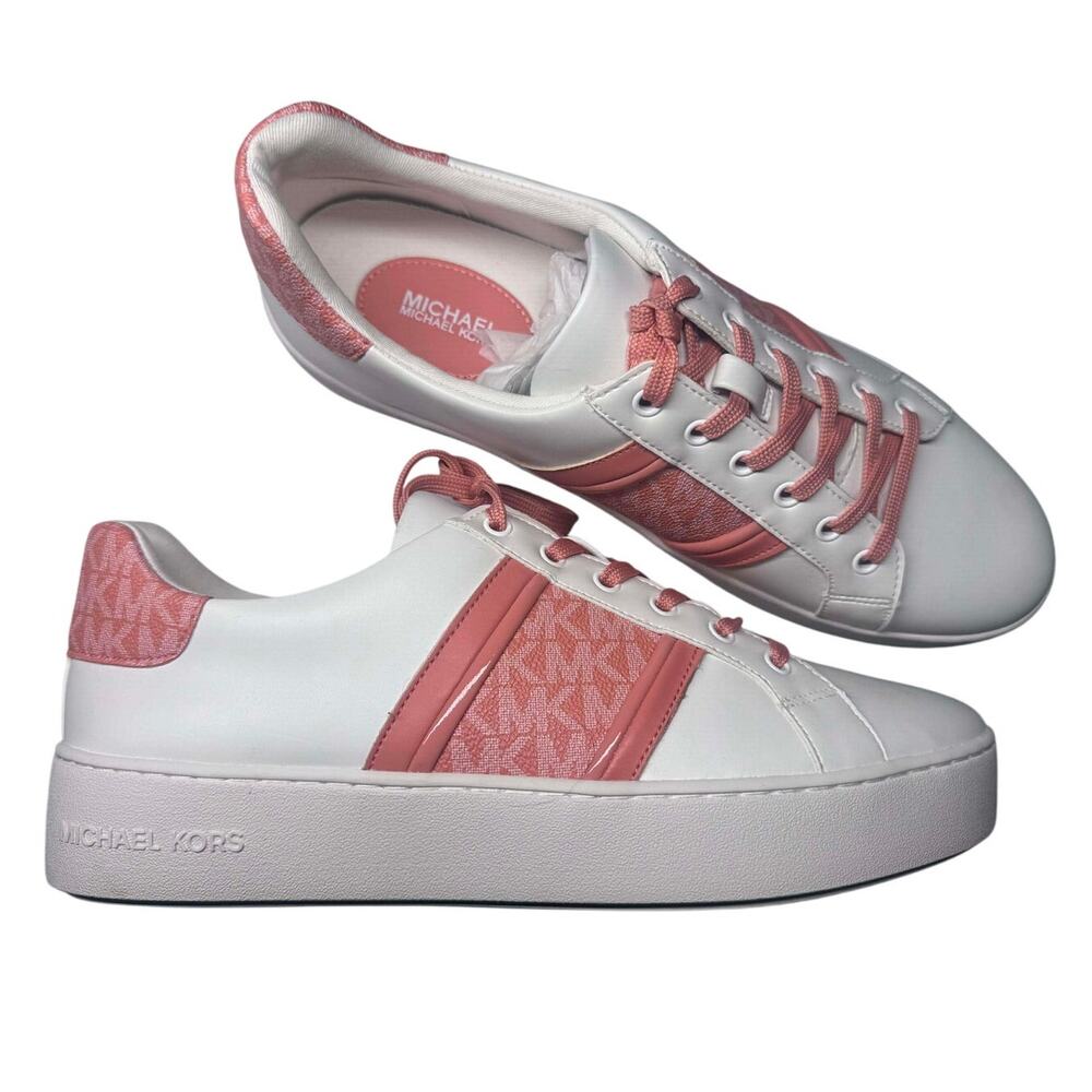 MICHAEL KORS POPPY LOGO STRIPE LACE UP SNEAKERS COLOR SHRBERT SIZE 11